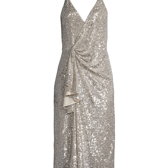 Aidan Mattox Silver Sequin Midi Dress - Picture 3 of 7